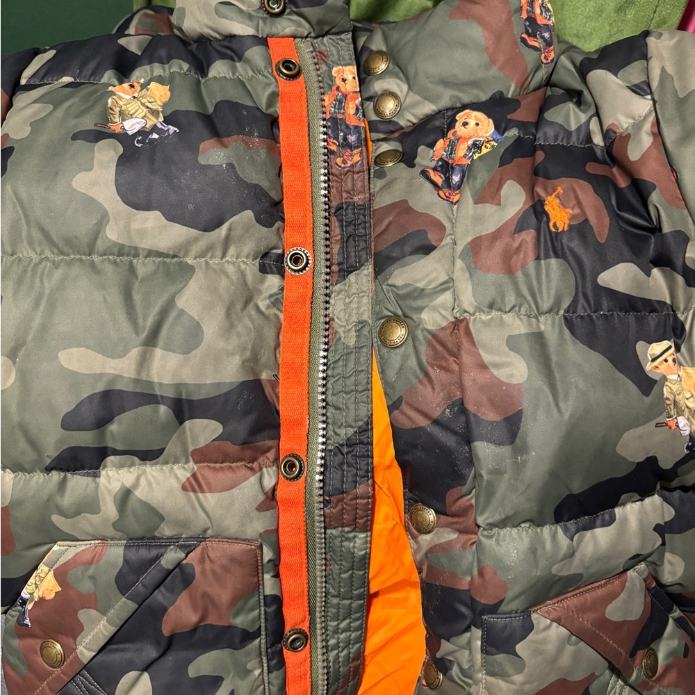 Polo by Ralph Lauren Kids Camouflage Puffer Jacket with Orange Trim